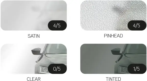 Satin, pinhead, clear, and tinted glass options to pair with decorative inserts