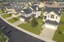 Quartier résidentiel, maisons deux étages avec garage