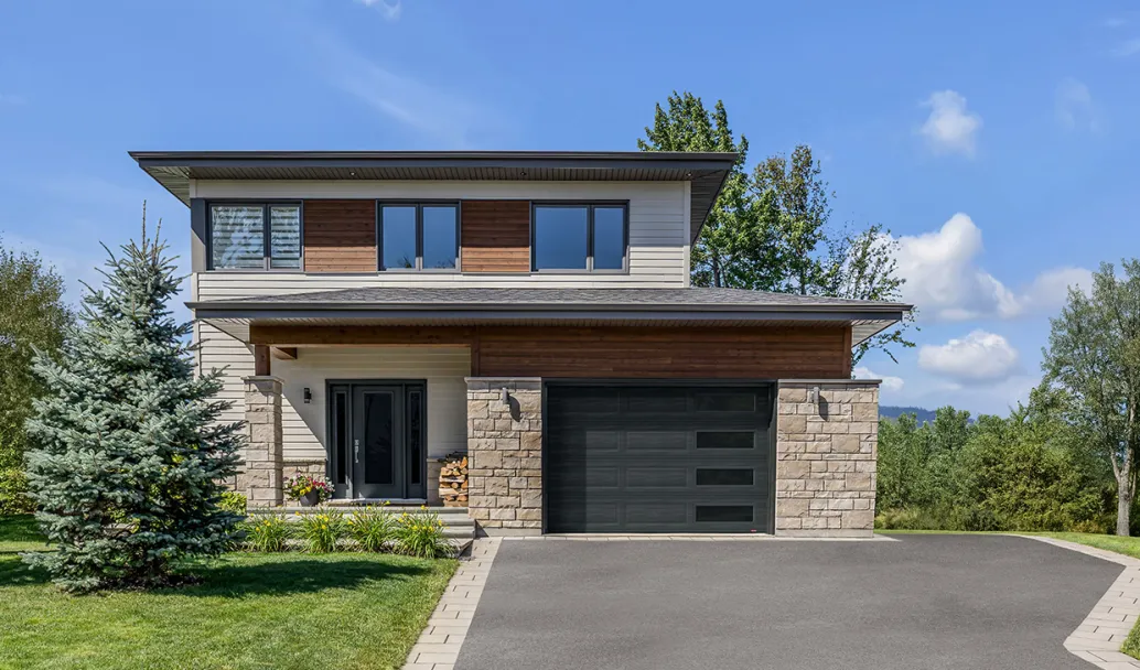 Standard+ Shaker-Moderne XL, 12' x 8', Minerai de fer, fenestration Harmonie droite avec verre Satiné noir