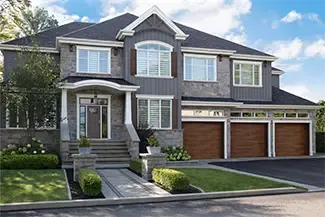 Vantage Plank, 10' x 8', Dark Acacia HD Wood Tone doors. Novatech's Victoria entry door.