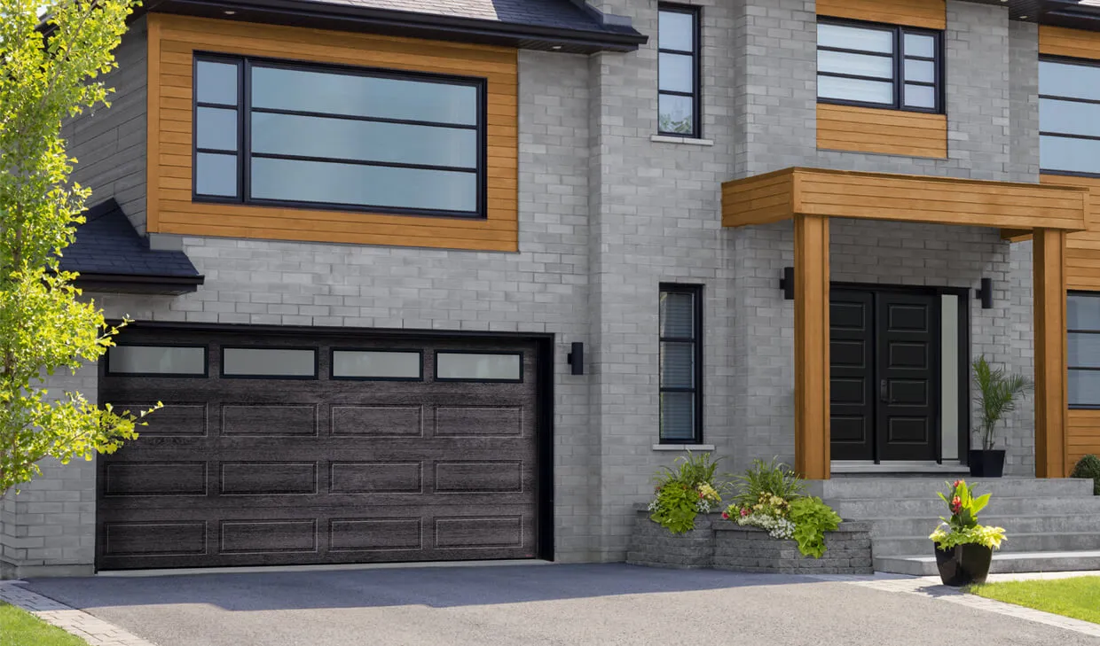 Standard+ Shaker-Moderne XL, 16' x 8', Noyer minerai de fer, fenêtres Satiné