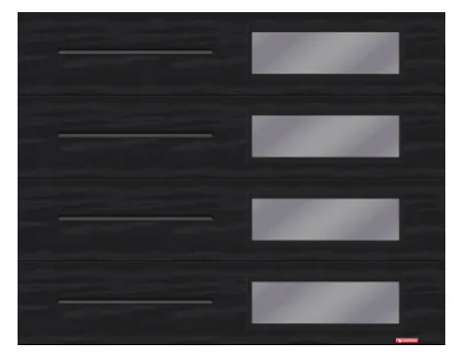 Standard+ Vog garage door, 9' x 7', Black, window layout: Right-side Harmony with Grey Sandblasted glass