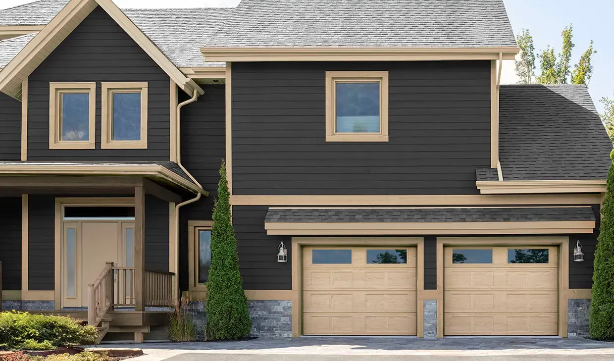 Village Collection I-1, Flat base, 9' x 7', Natural Oak HD Wood Tone doors, Clear windows